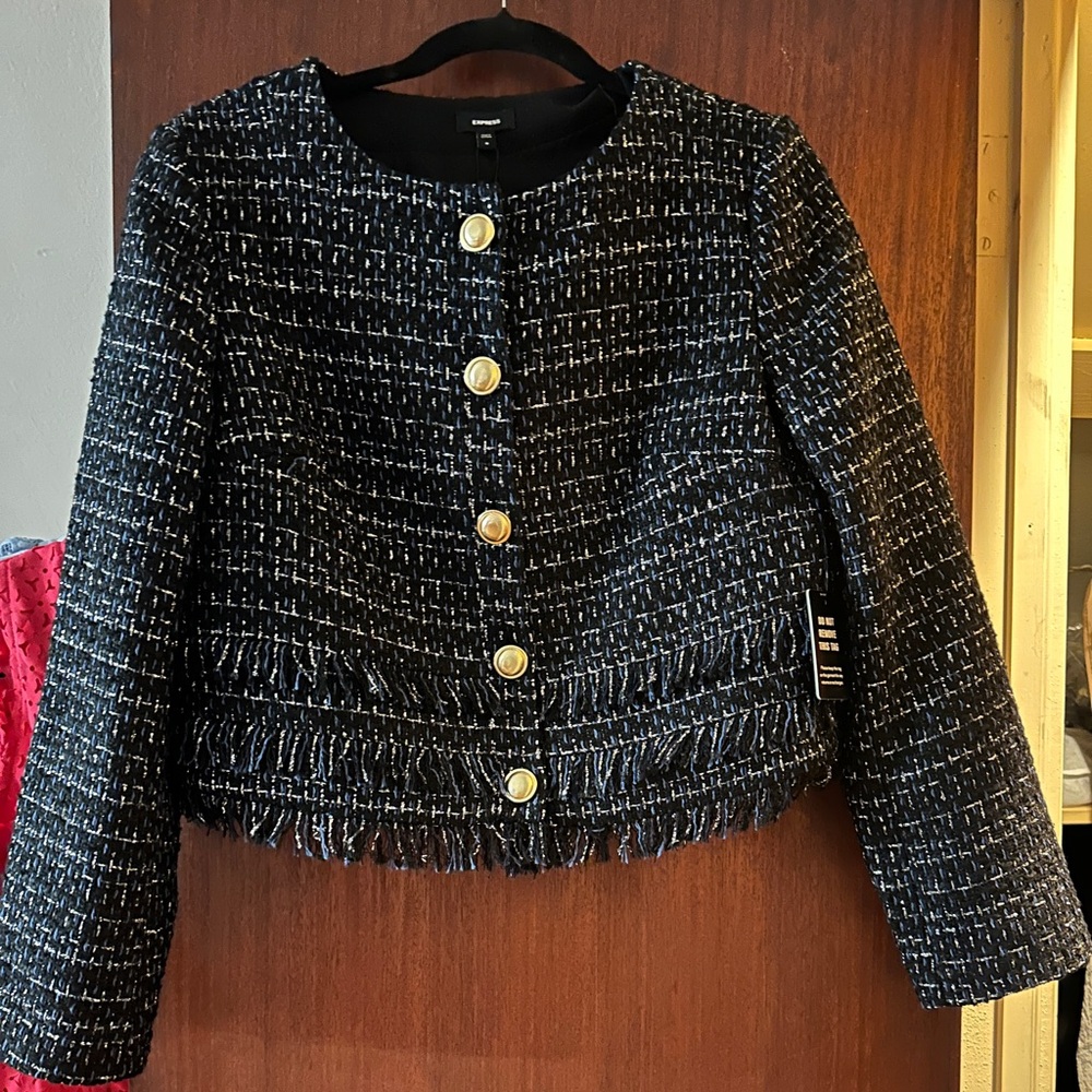 Express Black and Blue Tweed Jacket